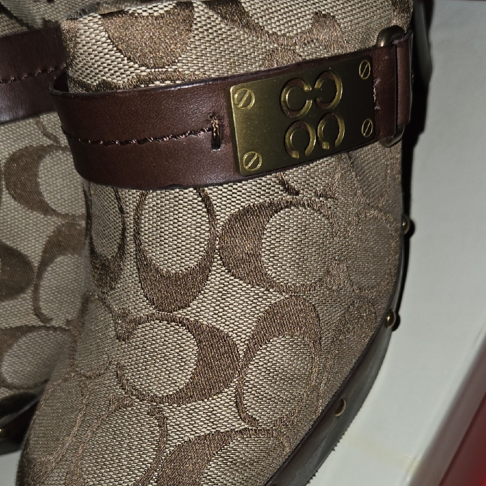 Coach Tan and Brown Patterned Mules - Picture 10 of 12